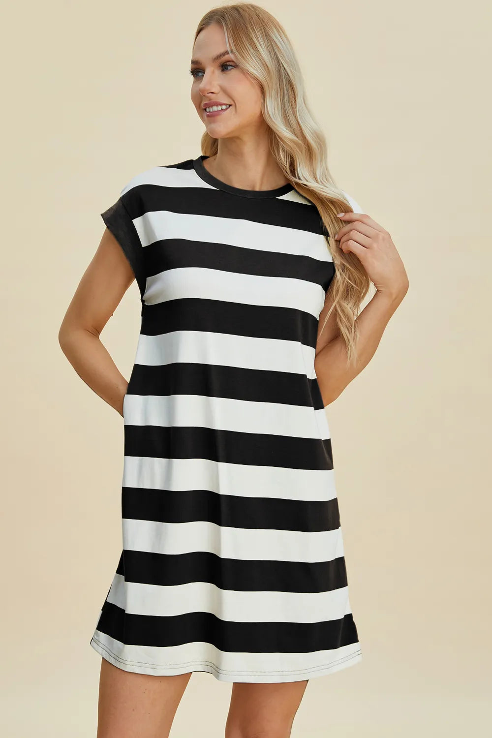 Basic Bae Striped Round Neck Cap Sleeve Mini Dress – view 3