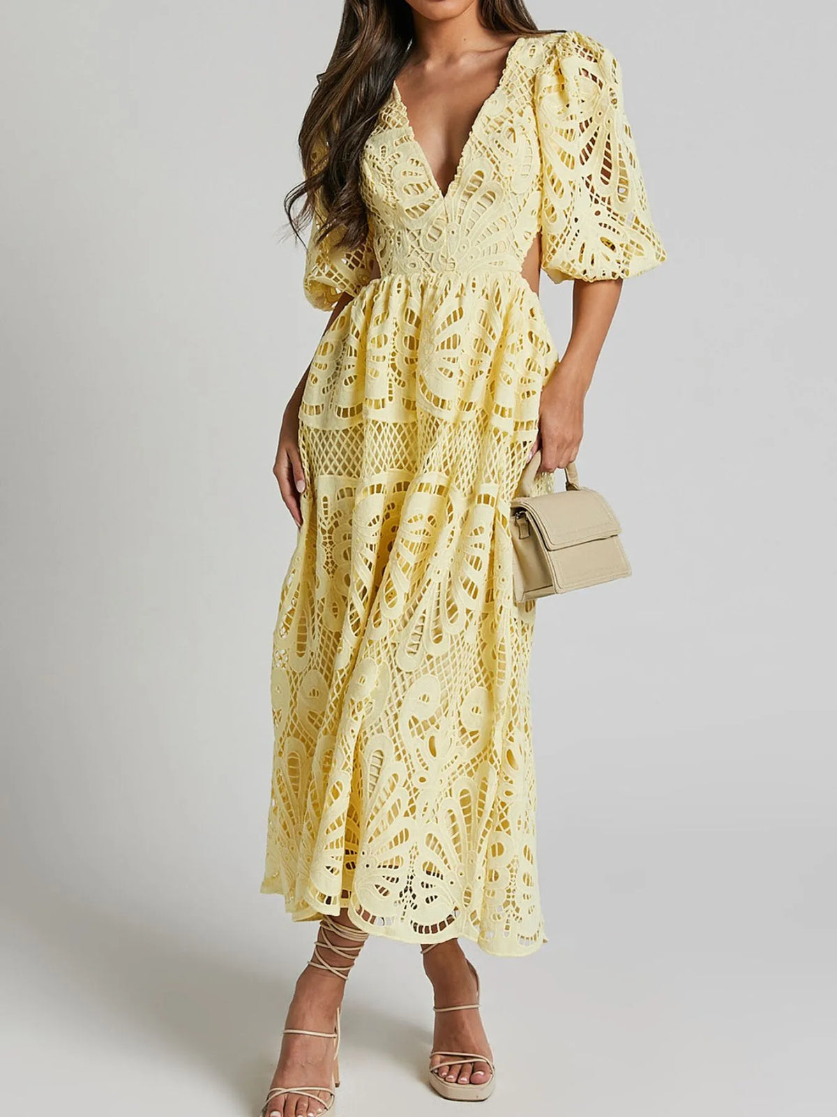 Cutout Back Lace Crochet V-Neck Dress – Urban House Fashion