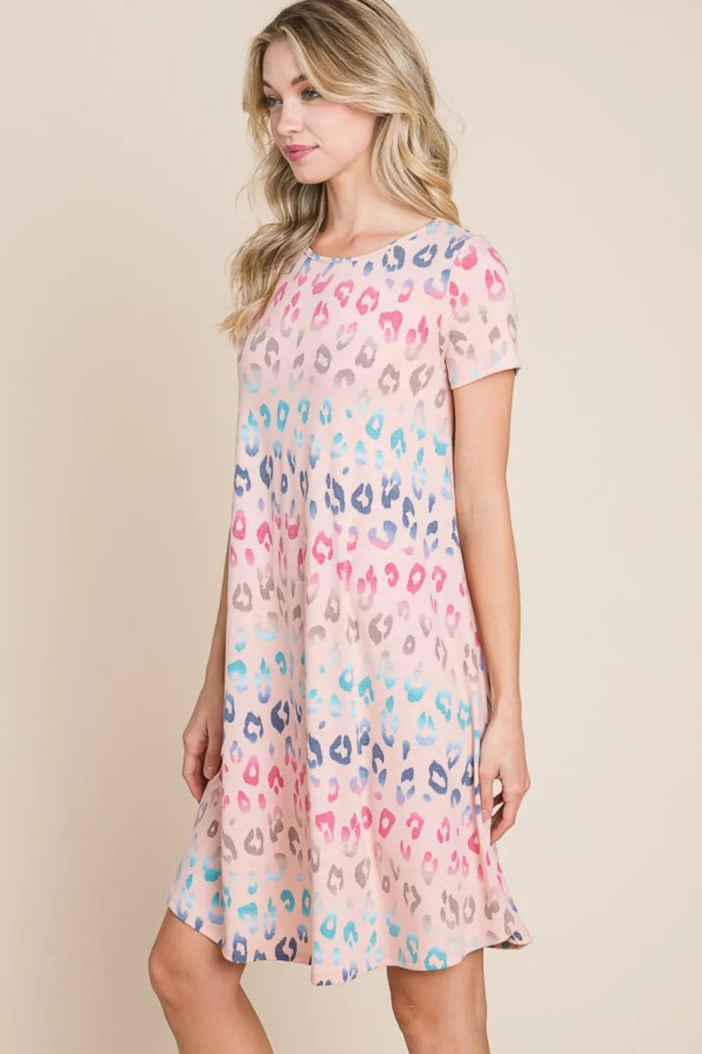 BOMBOM Leopard Round Neck Short Sleeve Dress – view 3
