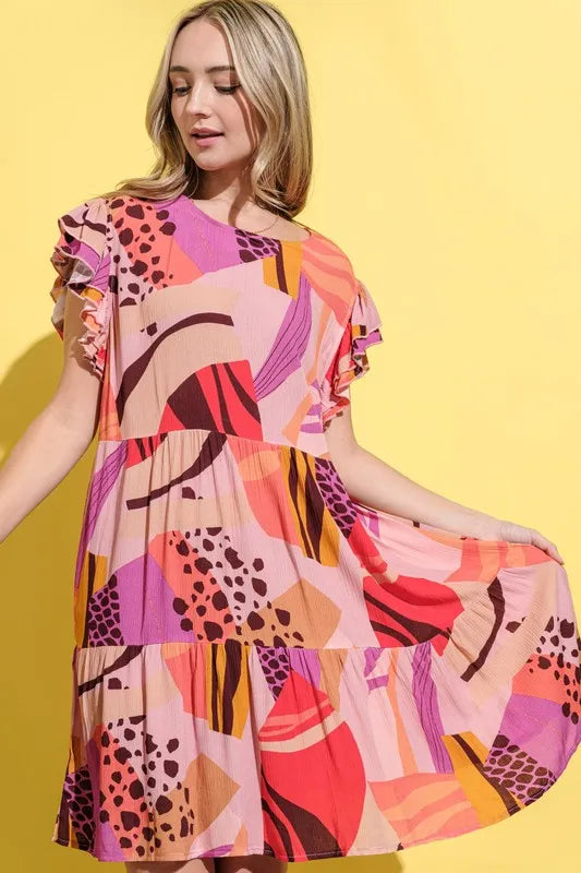 And The Why Printed Double Ruffles Sleeve Dress – view 3