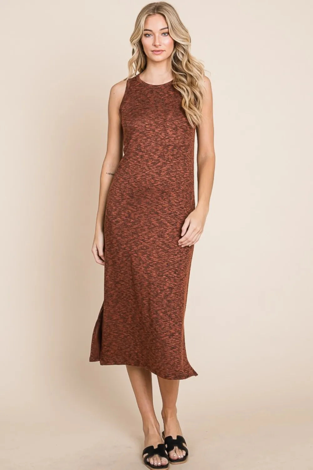 BOMBOM Slit Round Neck Sleeveless Midi Dress – Urban House Fashion