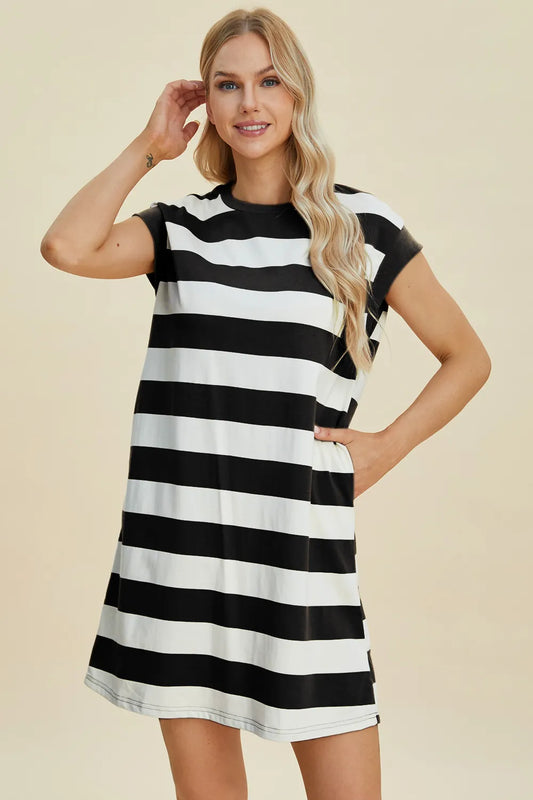 Basic Bae Striped Round Neck Cap Sleeve Mini Dress – Urban House Fashion