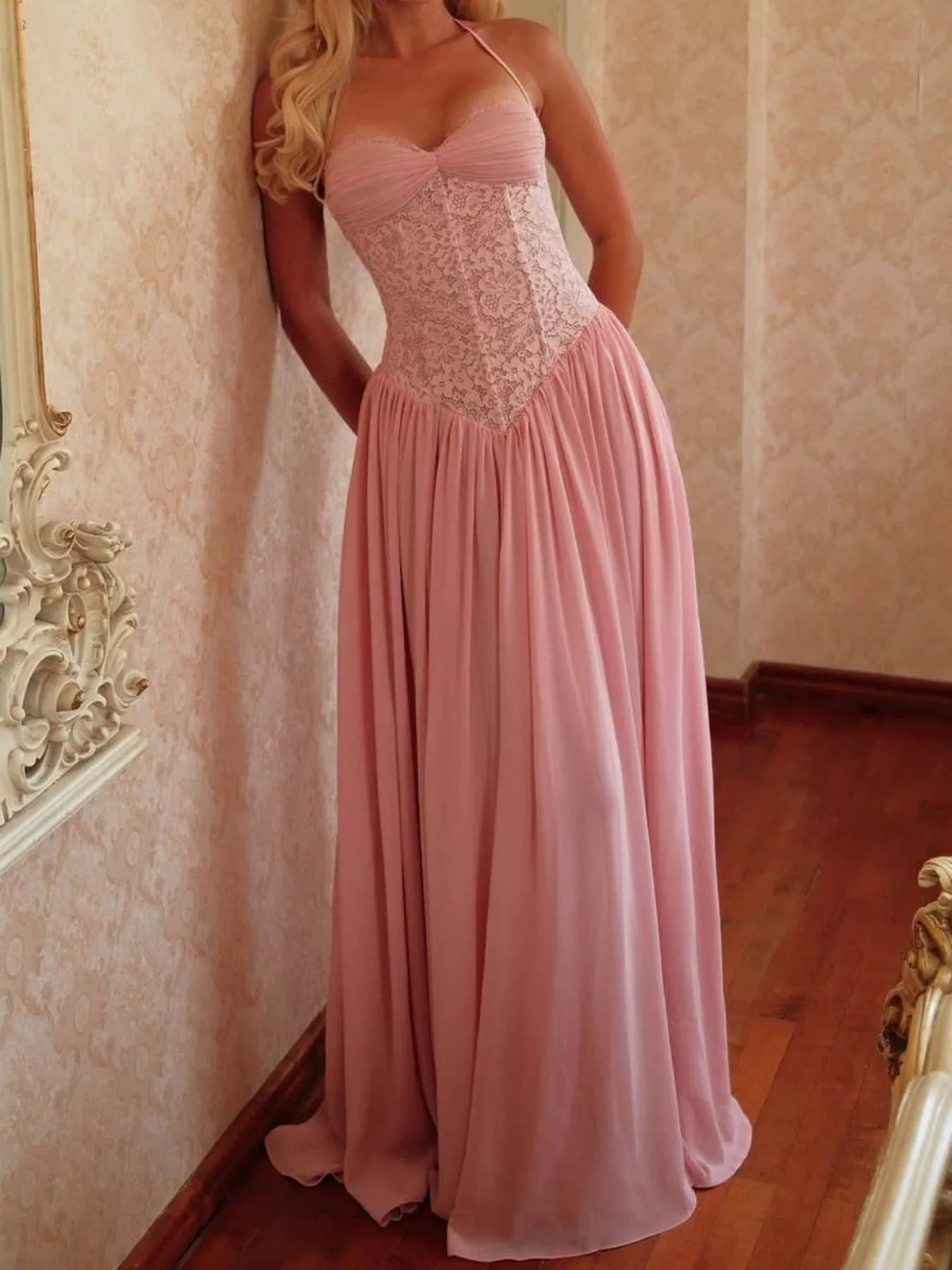 Lace Corset Halter Neck Maxi Dress – view 3