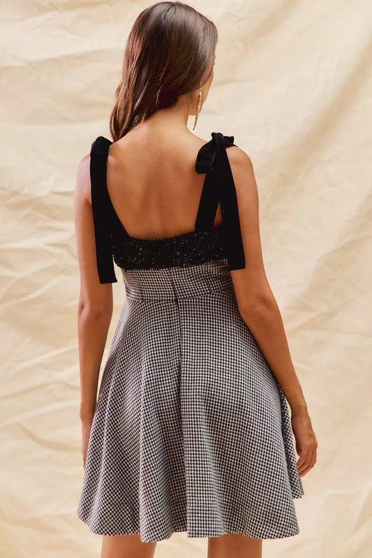 SO ME Houndstooth Fit Flare Mini Dress with Shoulder Tie – view 2