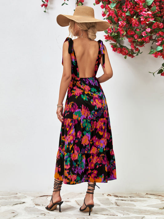 Multicolored V-Neck Backless Midi Dress – view 2