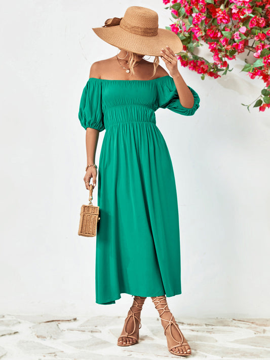 Off-Shoulder Balloon Sleeve Midi Dress – Urban House Fashion
