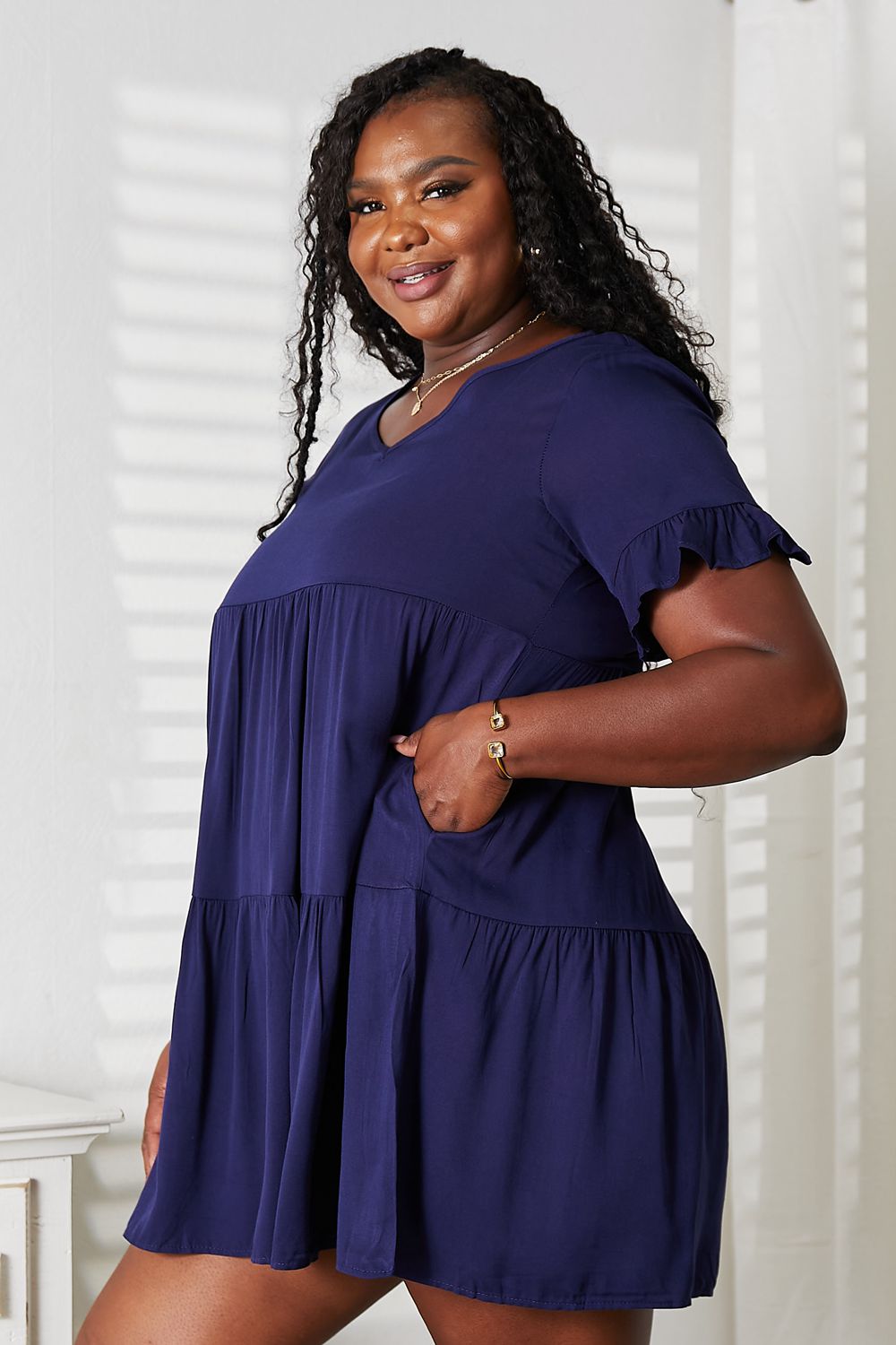 Mandy V-Neck Flounce Sleeve Tiered Dress – view 4